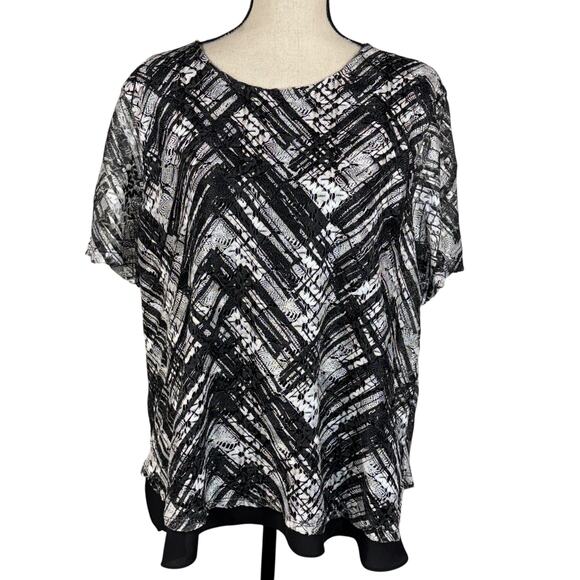Alfred Dunner X-Large Top Abstract Stretch Crochet Lace Overlay Lined Side Slits - Picture 1 of 8